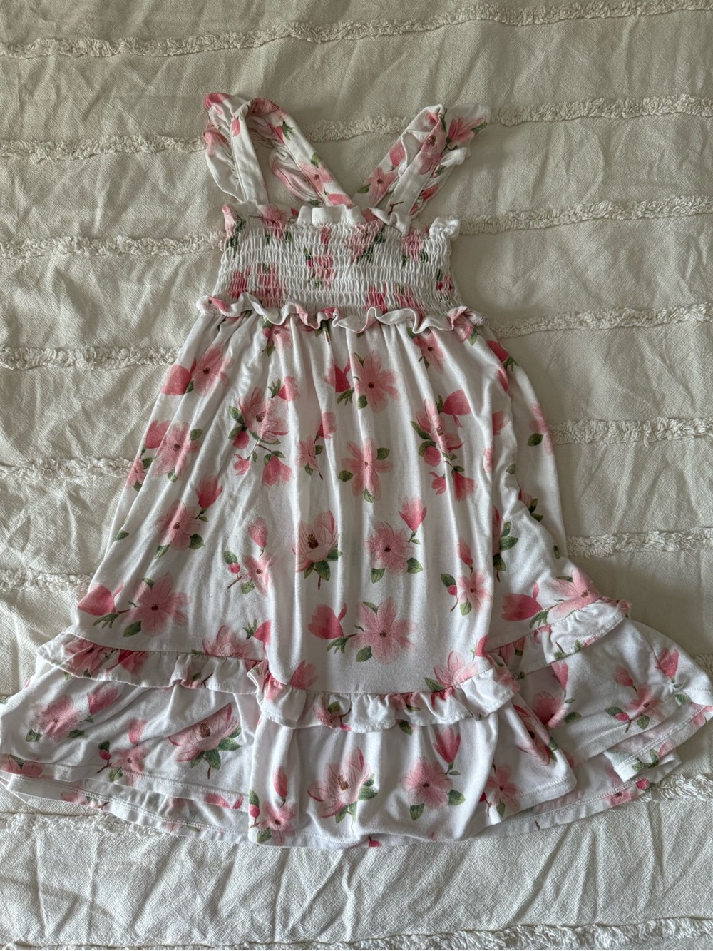Angel Dear White Dress with Pink Floral Print - 3T